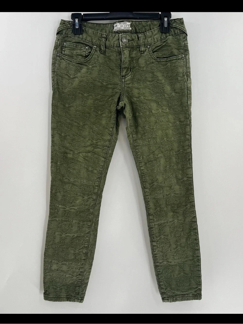 Free People Olive Green Textured Jeans 25 pants trousers